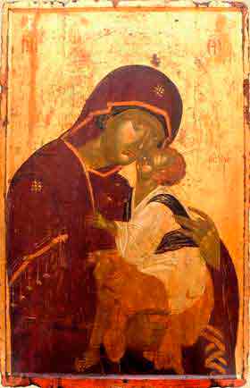 Богоматерь с Младенцем  Сладкое Лобзание14 век Греция