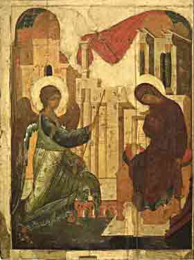 Благовещение Пресвятой Богородице икона 15 века Андрей Рублёв