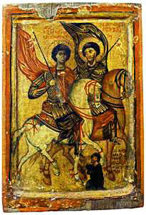 Георгий Диасорит и Феодор Стратилат на конях