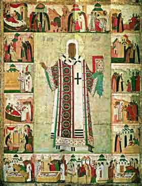 икона митрополит Алексий с житием 15 век Дионисий