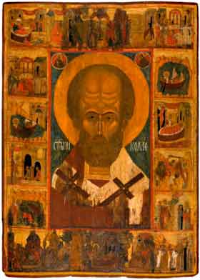 Святой Николай оплечная икона с житием