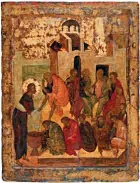 Омовение ног икона 15 века Андрей Рублёв