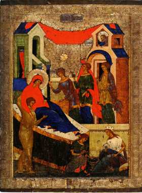 Икона Рождество Пресвятой Богородицы 15 век Кирилло-Белозерский монастырь