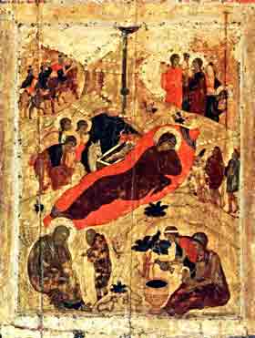 Рождество Христово икона 15 века Андрей Рублёв