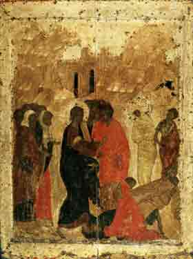 Воскрешение праведного Лазаря икона 15 века Андрей Рублёв